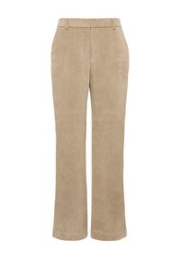 Beige corduroy broeken met een rechte pijp maat, voorzien van verticale ribbels en een gestructureerde tailleband voor een op maat gemaakte pasvorm.