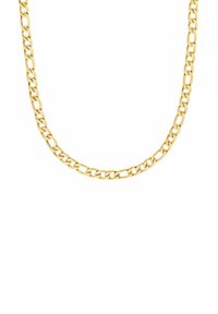 Collana in metallo dorato, caratterizzata da maglie tonde con una finitura lucida e un design semplice e liscio. La lunghezza è moderata, adatta per essere indossata a strati.