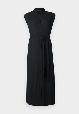 Must have, kaheti rihmatu must kleit, mis on valmistatud kerge kanga ehk. Omab nupuvajutusest esiosa, kraed ja sobivat vööd, mis on seotud talje ümber. Pikem pikkus, sile tekstuur.