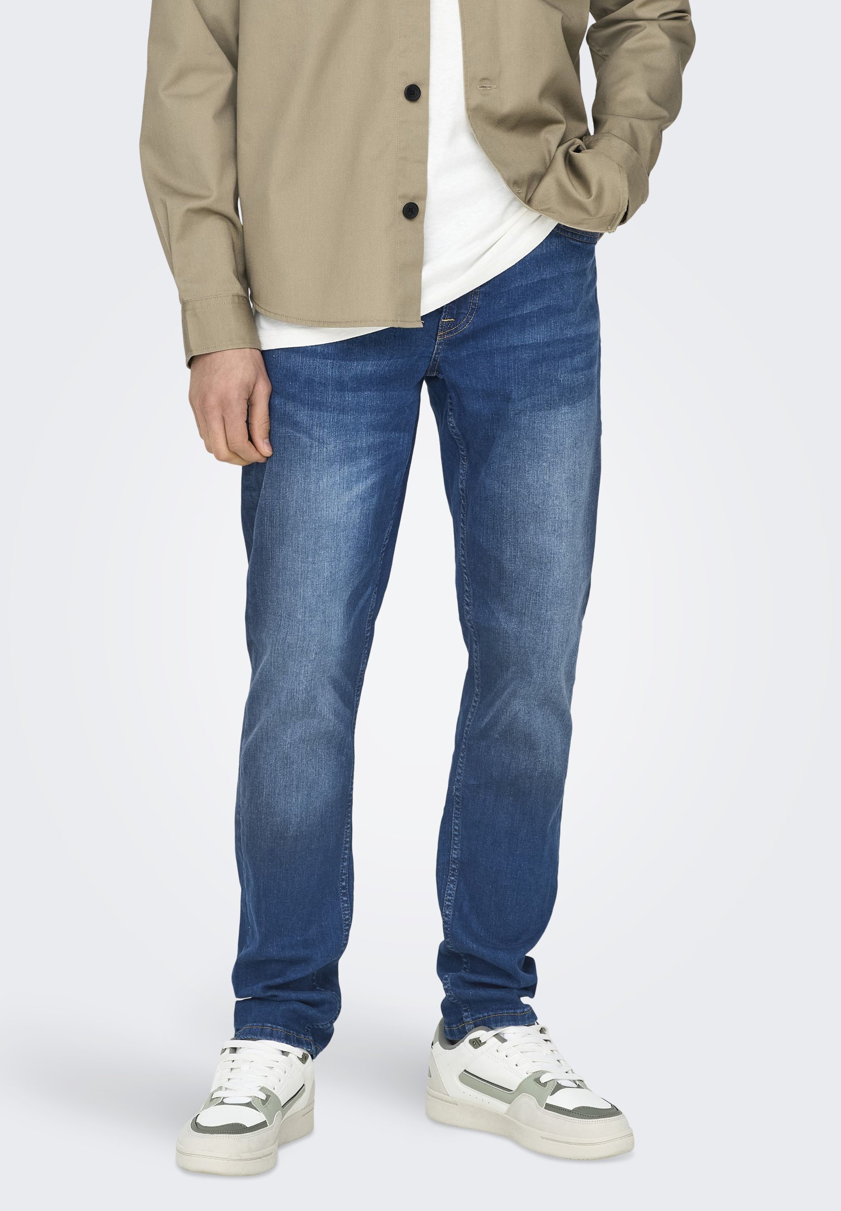 ONLY & SONS Herren Slim Fit Jeans - Niedrige Taille Stone Wash Look
