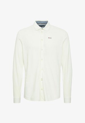 Fehér, hosszú ujjú pólóing, gombos gallérral, finom piros, fehér és kék logó részletekkel, valamint farmer mintázatú belső nyakkal.