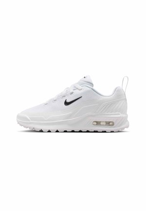 Sneaker Nike Air Max bianca con logo swoosh nero, tomaia in mesh, ammortizzazione ad aria visibile nella suola e linguetta sul tallone.