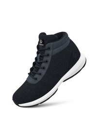 Baskets montantes en feutre noir avec des accents gris, fermeture à lacets, semelle interm�édiaire blanche et semelle en caoutchouc noir. Équipées d'un logo sur la cheville.
