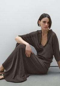 Massimo Dutti LONG FLARED - A-line skirt - mottled dark brown