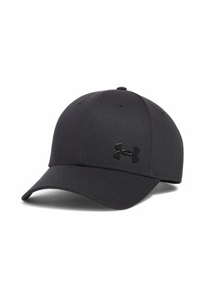 Cappellino da baseball nero con visiera curva e logo nero Under Armour sul davanti al centro.