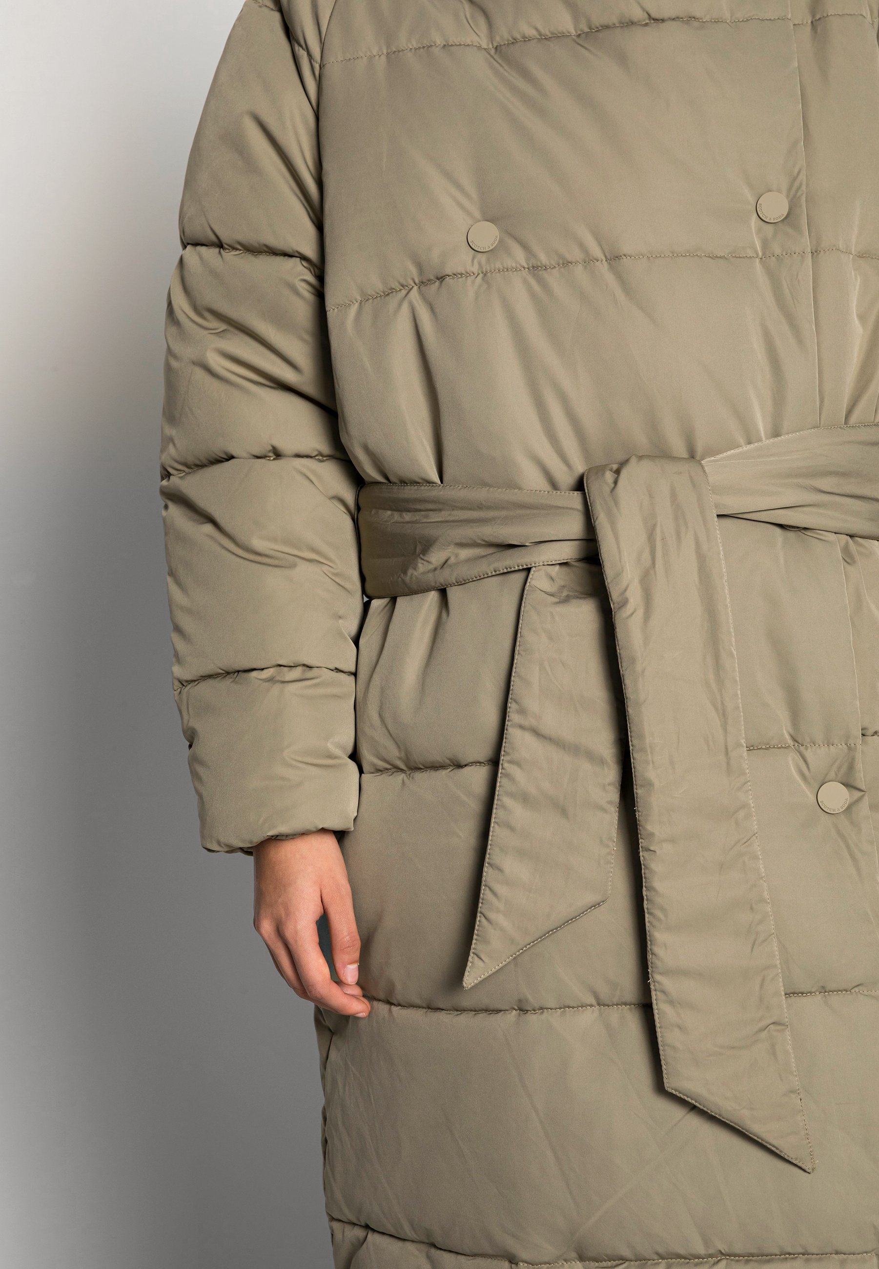 quilted belted banana sleeve coat
