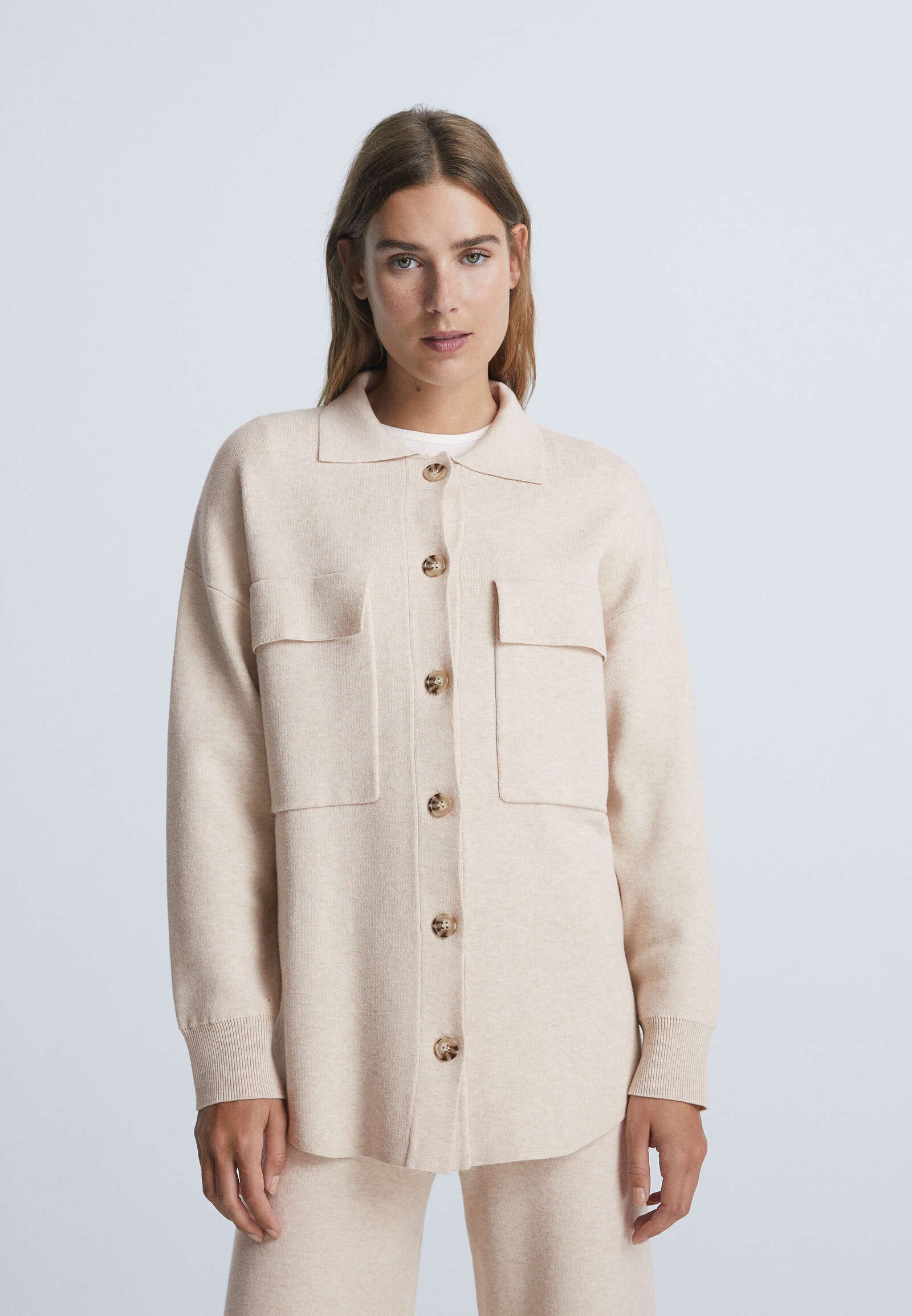 OYSHO OVERSHIRT - Cardigan - beige 