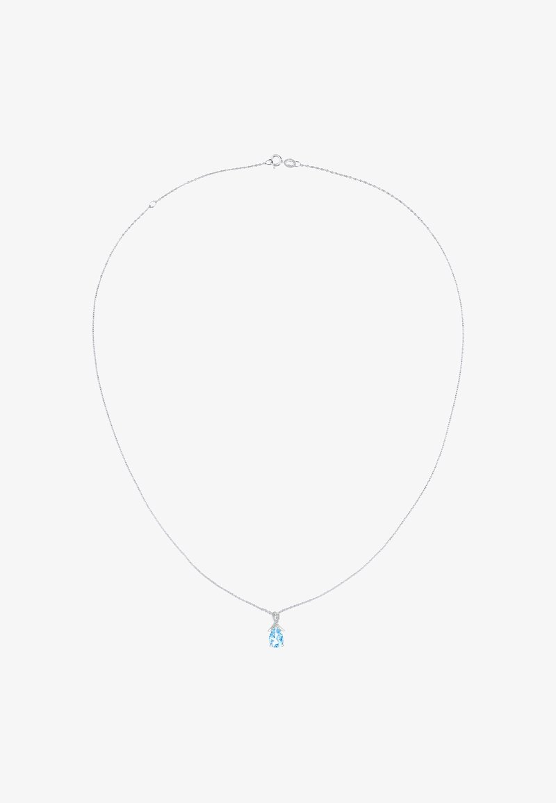 Hõbedane kettkaelakee, millel on tilga kujuline helesinine vääriskivi ripats. Kett sisaldab lihtsat clasp'i ja omab sujuvat viimistlust.