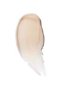 Beige-creme Produktprobe mit einer glatten Textur, die an einem Ende verjüngt ist, und einem glänzenden Finish, das zum Rand hin allmählich aufhellt.