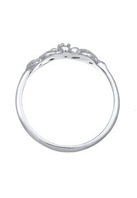 Bague en argent sterling présentant un design floral texturé sur le bandeau avec de petites accents arrondis, polie pour une finition lisse.
