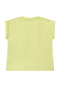 T-shirt a maniche corte, collo rotondo, in cotone giallo chiaro. Texture liscia e design semplice, con una parte posteriore pulita senza motivi o decorazioni.