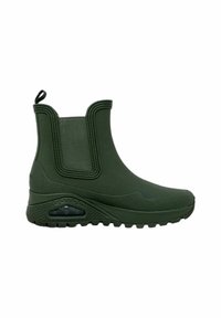 Stivale impermeabile verde alla caviglia con texture liscia, pannelli elasticizzati laterali, linguetta per la calzata e una suola spessa con ammortizzazione ad aria.
