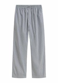 Lichtblauwe en witte gestreepte pyjamabroek met een elastische tailleband en verstelbaar koord. Zachte katoenen stof met een losse pasvorm.
