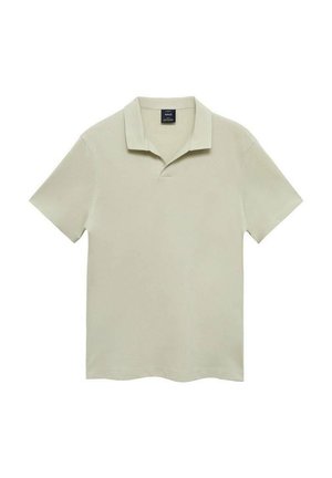 Tricou polo de culoare bej deschis, cu mâneci scurte, din bumbac moale, guler clasic, design minimalist, de o singură culoare, fără modele.