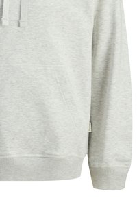 Hoddie gris clair en tissu doux, doté d'une poche frontale, de cordons de serrage et de poignets et ourlet côtelés pour un ajustement confortable.