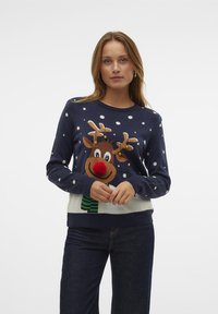 VMSNOWY DEER O NECK XMAS - Vesta - navy blazer/jelly bean/black/friar brown/snow white/lion