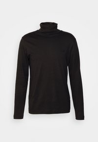 Maglione a collo alto nero a maniche lunghe realizzato in morbido tessuto, caratterizzato da una vestibilità slim e da un piccolo logo discreto nella parte sinistra del petto.