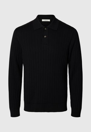 Selected, SLMTORINO LS KNIT RIB POLO NOOS - Langærmet T-shirt - black