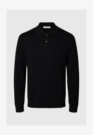 Selected, SLMTORINO LS KNIT RIB POLO NOOS - Pikkade varrukatega topp - black