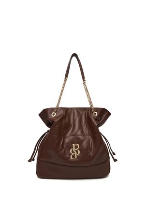 Borsa a tracolla marrone in pelle trapuntata con cinghie a catena dorata e logo "BB" intrecciato in oro sulla parte anteriore, con dettagli laterali a coulisse.