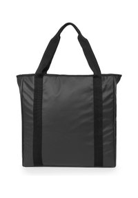 Borsa a tracolla nera in materiale resistente, dotata di due manici neri robusti, forma rettangolare e superficie liscia.