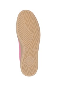 La semelle en caoutchouc présente un design texturé en zigzag, de couleur beige, avec une section supérieure rose visible sur les côtés.