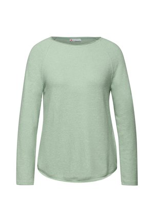 Lichtgroen shirt met lange mouwen en een ronde halslijn, gemaakt van zachte stof, met een gebogen zoom en minimale stiksels.