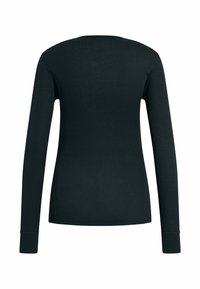 Long-sleeve shirt in solid black, made of soft cotton, featuring a round neckline and straight cut with subtle side seam detailing.