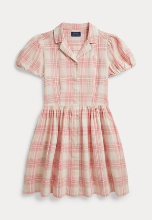 Φόρεμα Polo Ralph Lauren με κοντά μανίκια σε ροζ και λευκό καρό, με κουμπιά, γιακά και σούρα στη μέση.