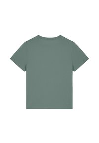 T-shirt en coton vert à manches courtes, col rond et texture lisse. Design simple au dos, sans logos ni motifs visibles.