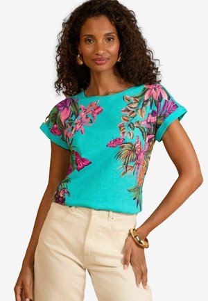 Love & Roses REGULAR FIT CREW NECK - Tricou cu imprimeu - green tropical print