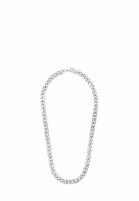 Collana in argento con maglie spesse, finitura metallica liscia e chiusura sicura per l'allacciatura.