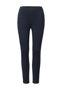 Marinblå leggings gjorda av stretchigt material, med en slät textur och en figurnära design med hög midja för komfort.