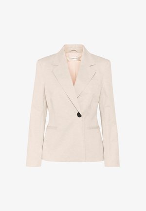 Bež bleiser sobivate kujundusega, klappidega krae, ühe nupuga kinnitamine ja kaks eesmist taskut. Sile kangas kerge tekstuuriga.