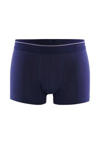 Boxer briefs blu navy con una texture liscia, un design aderente e un ampio elastico in vita con una sottile striscia grigia.