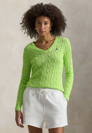 CABLE-KNIT COTTON V-NECK SWEATER - Pulóver - bright leaf