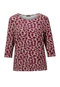 Langarmoberteil aus leichtem Material mit einem tierischen Muster in Rosa, Burgunder und Schwarz. Rundhalsausschnitt und lockere Passform.