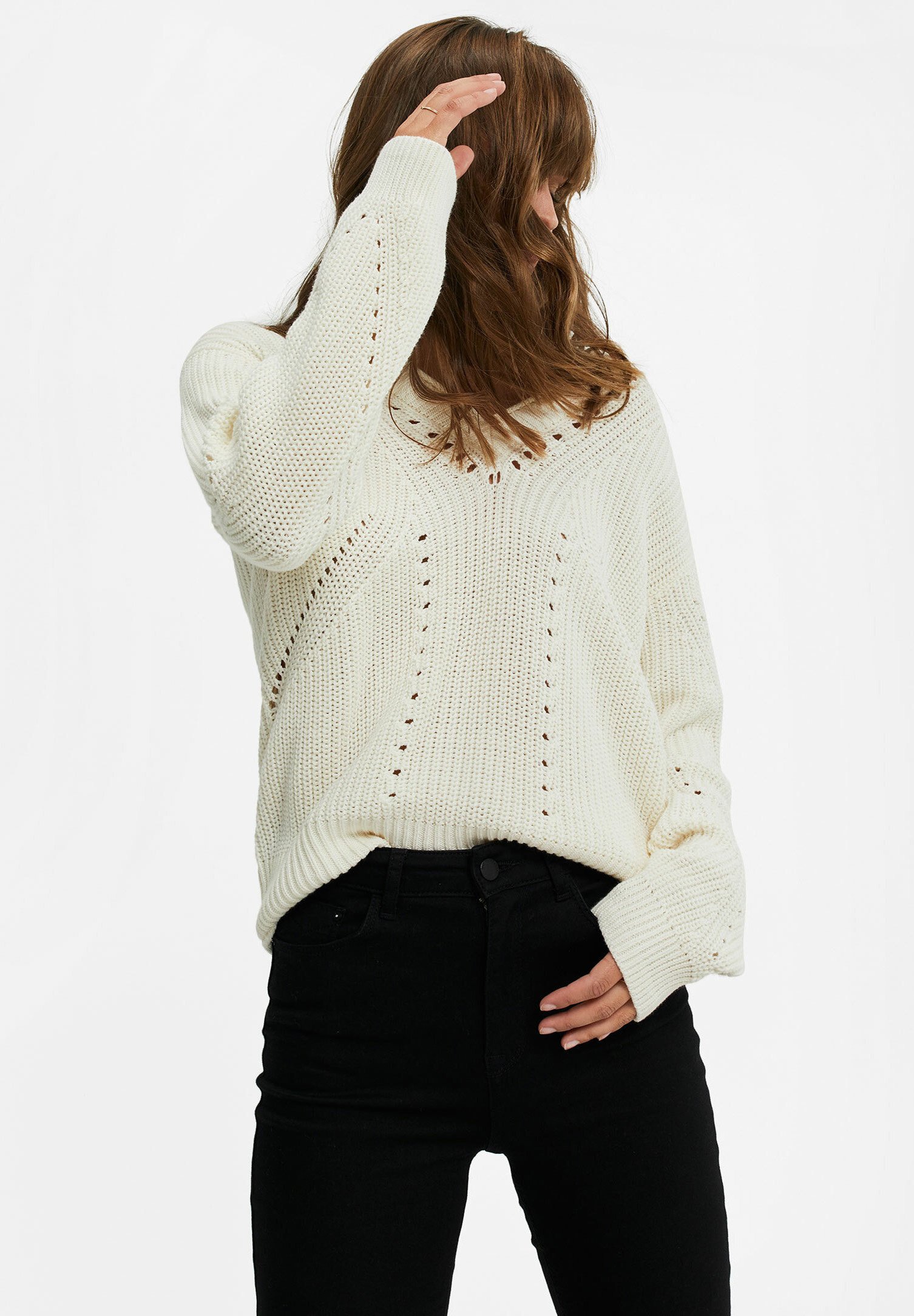 WE Fashion DAMES MET OPENGEWERKTE STRUCTUUR Trui off WE Fashion DAMES MET OPENGEWERKTE STRUCTUUR Trui off