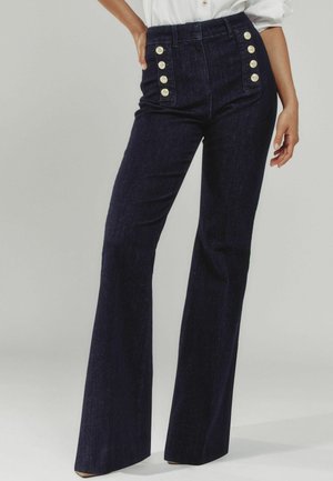 PETITE FIT - ATHENA BUTTON-DETAIL HIGH-RISE - Bootcut jeans - dark blue