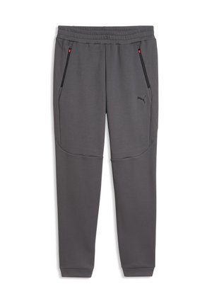 Donkergrijze slim-fit joggerbroek met elastische tailleband, zijzakken met rits en subtiel Puma-logo op de linker dij.