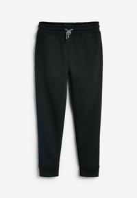 Zwarte sweatpants met een drawstring taille, elastische boorden en zijzakken; gemaakt van zachte, rekbare stof. Eenvoudig en veelzijdig ontwerp.