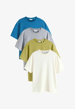 Next, REGULAR FIT - TRIDENT T-SHIRT 4 PACK . - T-shirt basique - grey marl ecru white green blue