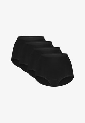Zwarte high-waisted ondergoedset van vier, gemaakt van zacht materiaal, met een gladde tailleband en afgeronde beenopeningen.