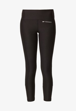 Zwarte slim-fit legging met hoge taille en een klein horizontaal ritssluitingzakje op de rechterheup.