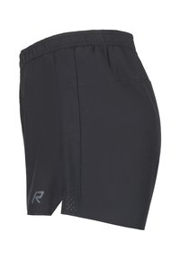 Shorts de sport noirs fabriqués à partir d'un matériau léger, dotés d'un panneau en maille respirant et d'une taille élastique pour le confort.