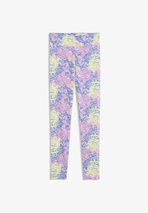 Legice z abstraktnim vzorcem v pastelnih odtenkih roza, rumene in modre barve, s fluidnimi oblikami in brezšivnim prileganjem.