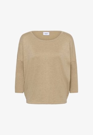 Beige kerge sviiter, millel on lõtv istuvus, ümar kaelus ja 3/4-sleed. Valmistatud pehmest kudumisest, millel on õrn tekstuur. Minimalistlik disain.