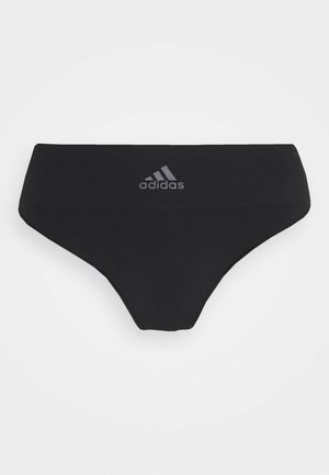 Zwart Adidas dames bikini onderbroek van zachte stof, met een gladde textuur en een subtiel logo aan de voorkant. Hoge uitsnede.
