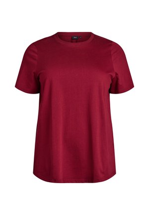 Dámske tričko s krátkym rukávom, okrúhly výstrih, jednofarebné tmavočervené, voľný strih, hladká látka.
