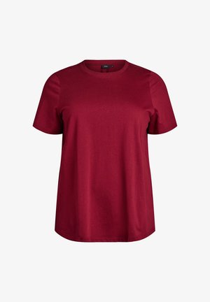 Dámske tričko s krátkym rukávom, okrúhly výstrih, jednofarebné tmavočervené, voľný strih, hladká látka.